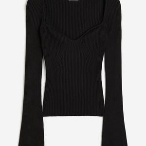 H&M NWOT BUSTIER STYLE TOP TRENDY LONG SLEEVE BLACK SIZE SMALL US EU S NEW TAGS